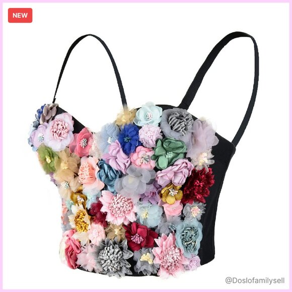 3D Floral Bustier Crop Top Wedding Party Club Wear Elegant Chic